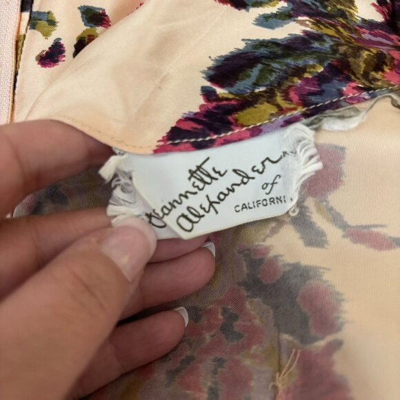 Vintage 50s Jeanette Alexander Of California Floral Satin Dress Small Cream Zip - Picture 6 of 11